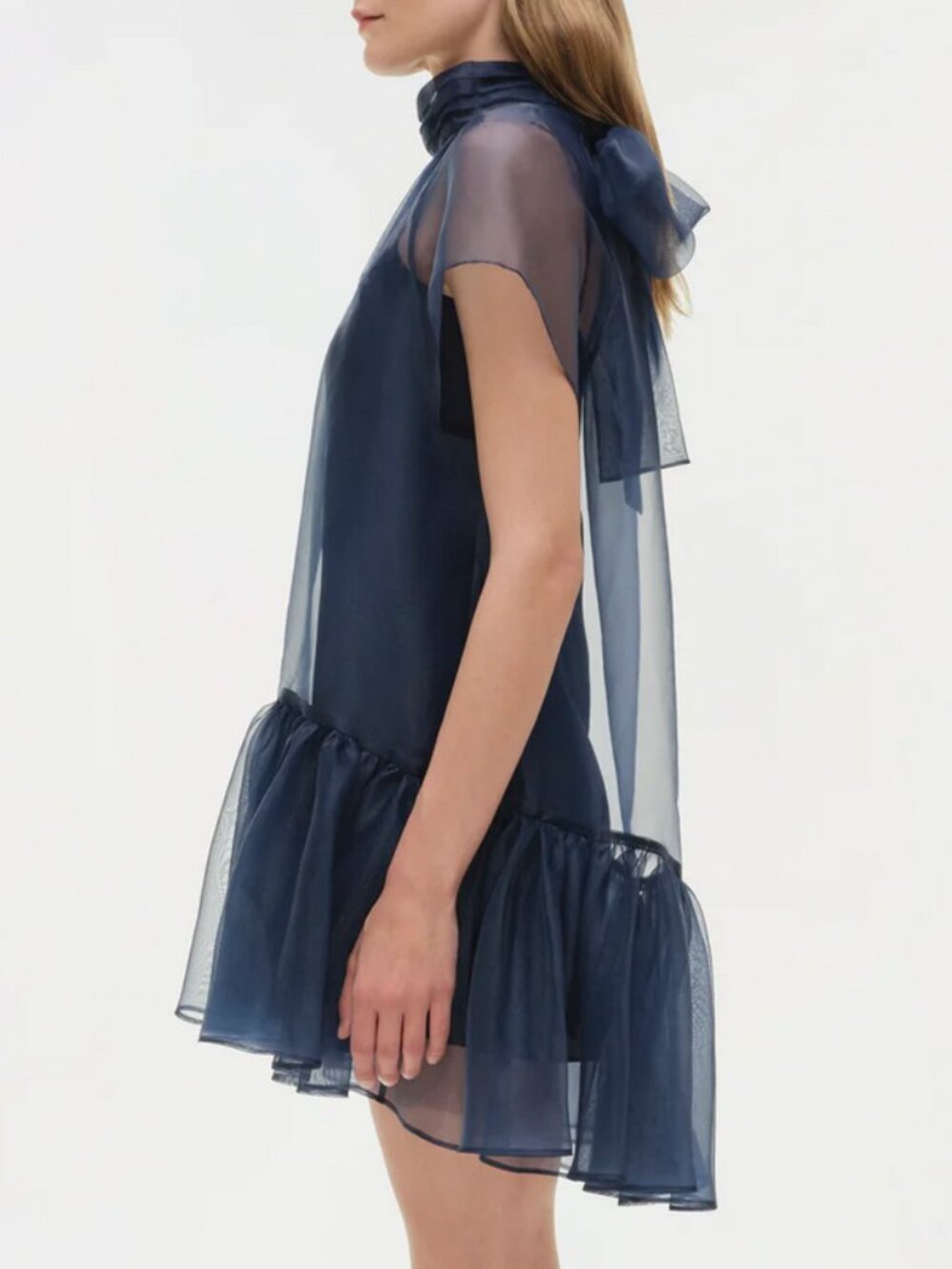 SIMKHAI Beaux Organza Mini Dress Sz4 Midnight Blue Cocktail Sheer Party - Picture 4 of 7